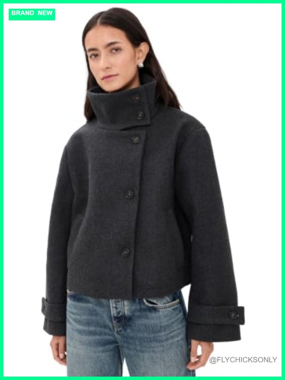 Lioness Evolve Jacket Mid-Weight Melton Funnel Neck Button Front